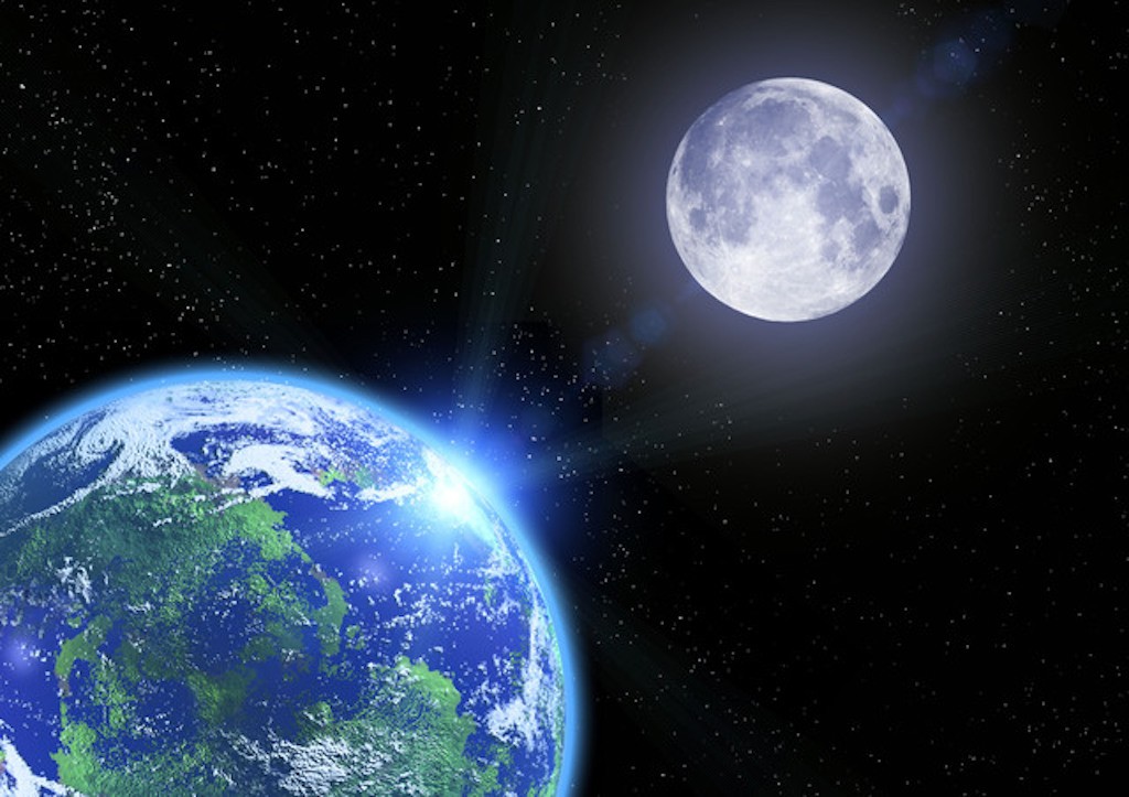 The earth the moon and stars in space